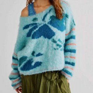 Free People Lily Pullover Sweater in Mosaic Sky Combo Extra Small